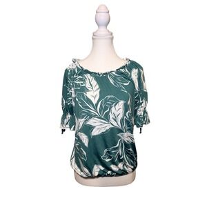 Perseption Concept Green Tropical Off Shoulder Top Small